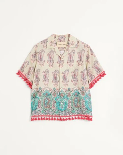 Valentino Paisley Linen Bowling Shirt In Multi