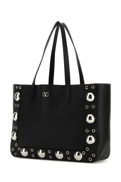 Valentino Nellcôte Medium Shopping Bag In Garnet Calfskin In Black