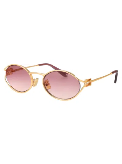 Miu Miu Womens Gold Mu 52ys Round-frame Tinted-lens Metal Sunglasses