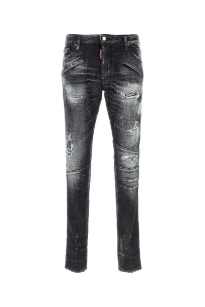 Dsquared2 Slim Fit Distressed Black Jeans With Edgy Detailing