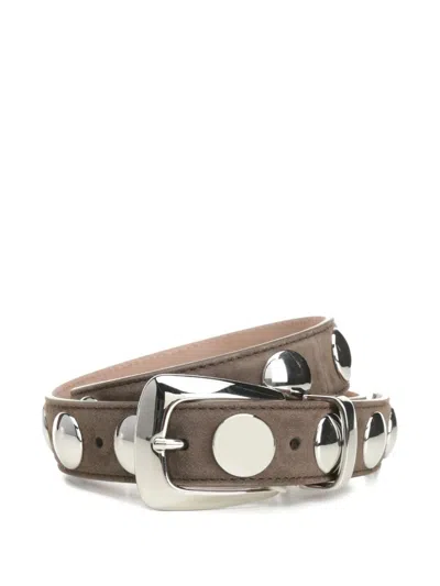 Khaite Benny Studded Suede Belt In Toffee Suede