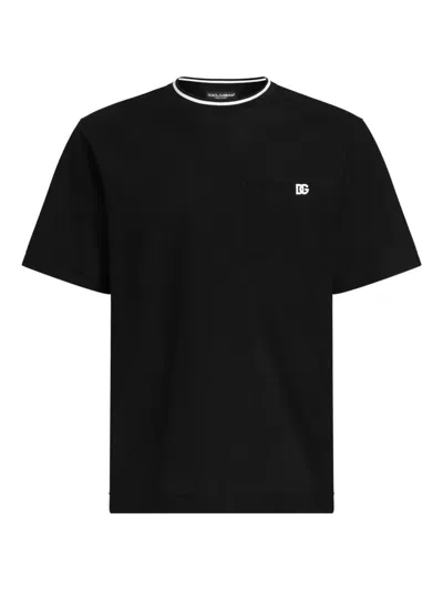 Dolce & Gabbana Cotton Piqué T-shirt With Contrasting Collar In Black