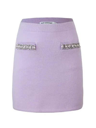 Self-portrait Knit Skirt With Crystals In Purple