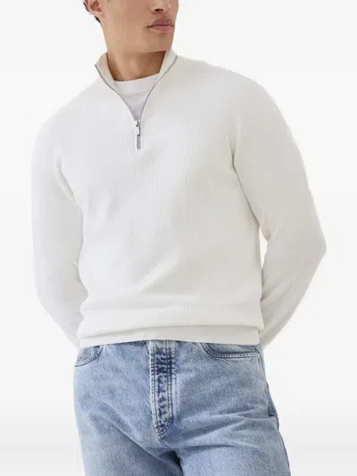 Brunello Cucinelli White Turtleneck Sweater With Zip
