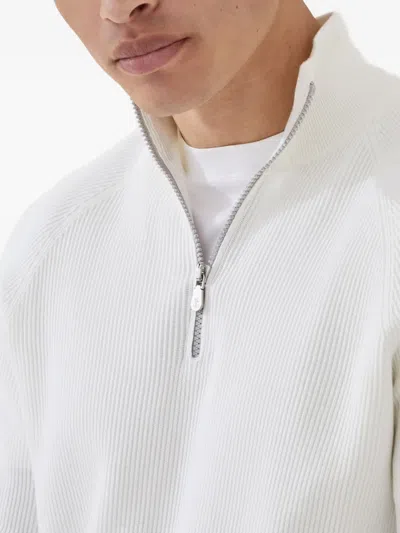 Brunello Cucinelli White Turtleneck Sweater With Zip