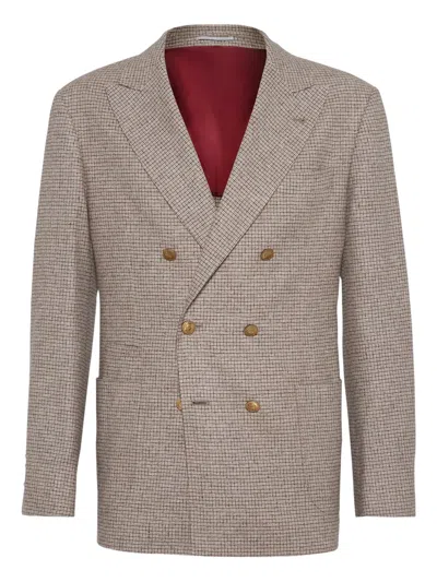 Brunello Cucinelli Men One-and-a-half Breasted Deconstructed Jacket In Checked Flannel In White