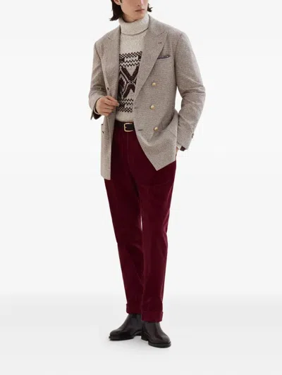 Brunello Cucinelli Men One-and-a-half Breasted Deconstructed Jacket In Checked Flannel In White