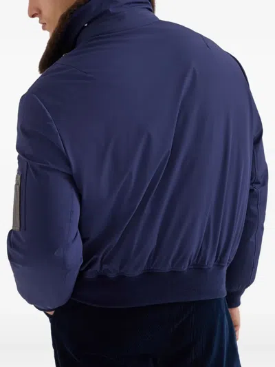 Brunello Cucinelli Down Jacket Nylon Shearling Collar In Blue