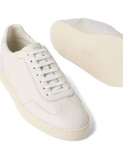 Brunello Cucinelli Men Deer Leather Sneakers With Grain In White