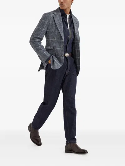 Brunello Cucinelli Notch Lapel Wool Jacket In Gray