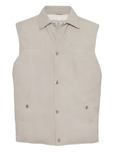 Brunello Cucinelli Leather Vest With Sleeveless Design And Slip Pockets