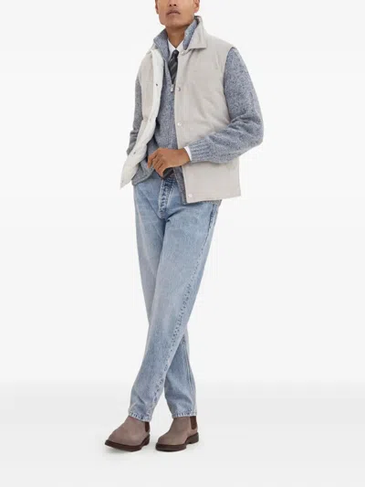 Brunello Cucinelli Leather Vest With Sleeveless Design And Slip Pockets