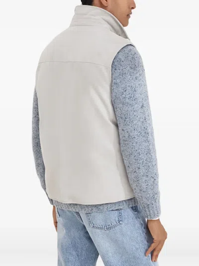 Brunello Cucinelli Leather Vest With Sleeveless Design And Slip Pockets