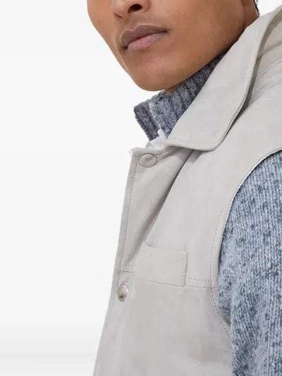 Brunello Cucinelli Leather Vest With Sleeveless Design And Slip Pockets