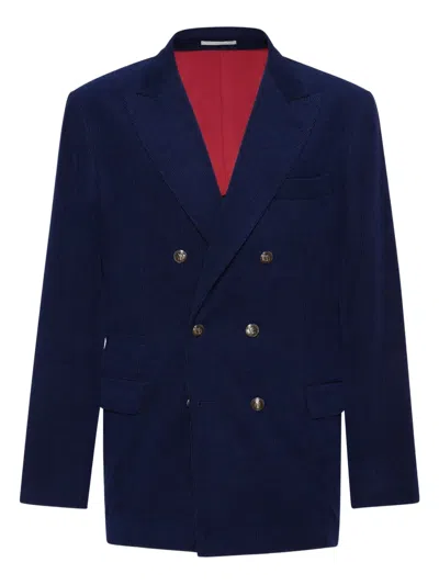 Brunello Cucinelli Deconstructed One-and-a-half-breasted Corduroy Blazer In Blue