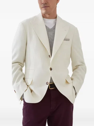 Brunello Cucinelli Wool-cashmere-silk Deconstructed Blazer In Neutral