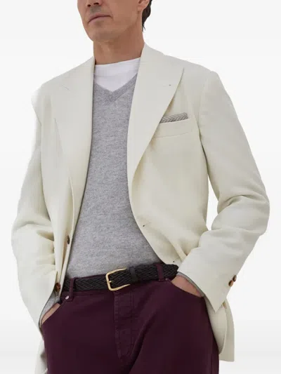 Brunello Cucinelli Wool-cashmere-silk Deconstructed Blazer In Neutral