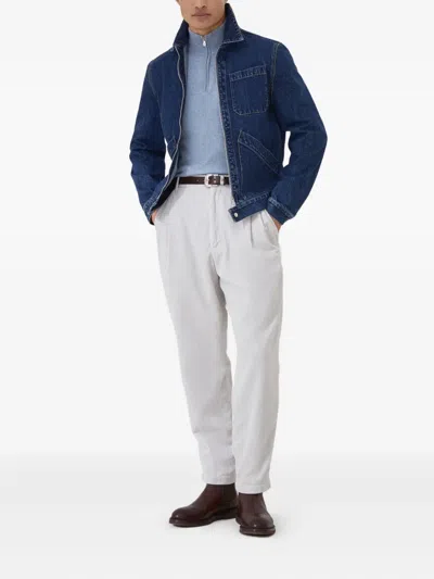 Brunello Cucinelli Classy High Collar Cashmere Sweater In Blue