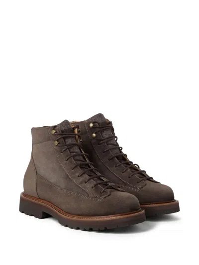 Brunello Cucinelli Stringed Boots In Suede Leather