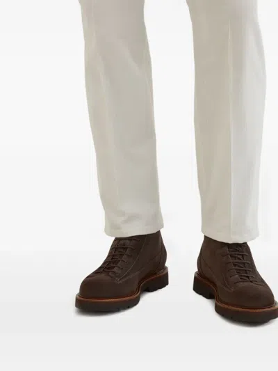 Brunello Cucinelli Stringed Boots In Suede Leather