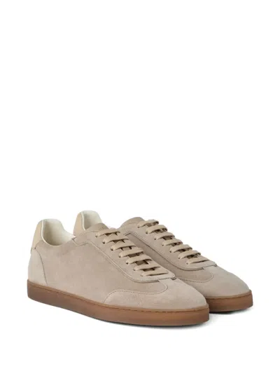 Brunello Cucinelli Beige Lace Up Sneakers In Multi