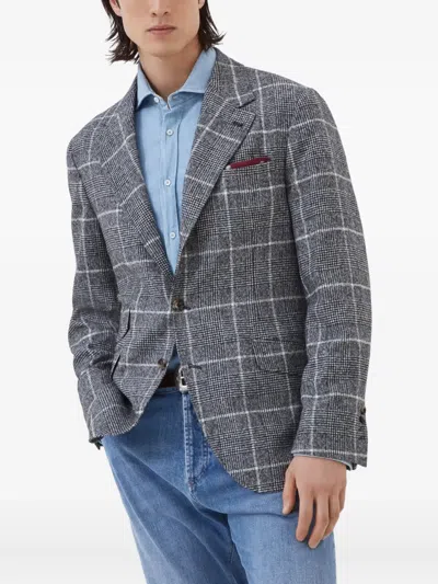 Brunello Cucinelli Deconstructed Wool Jacket Checked Pattern In Gray