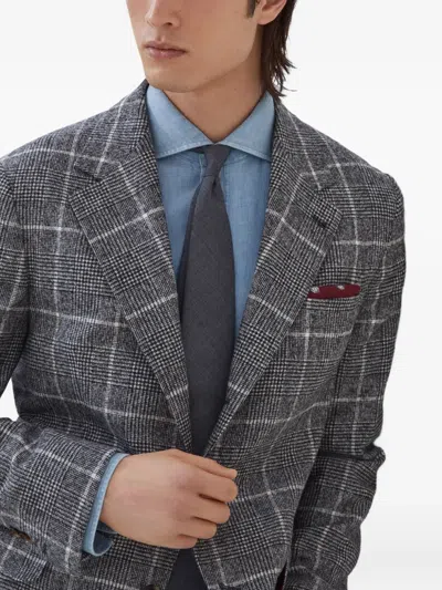 Brunello Cucinelli Deconstructed Wool Jacket Checked Pattern In Gray