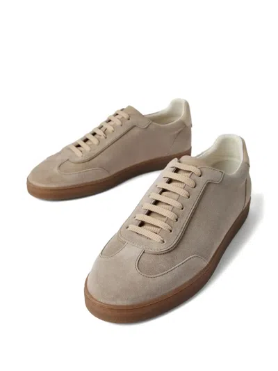 Brunello Cucinelli Beige Lace Up Sneakers In Multi
