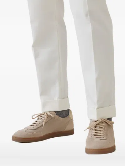Brunello Cucinelli Beige Lace Up Sneakers In Multi