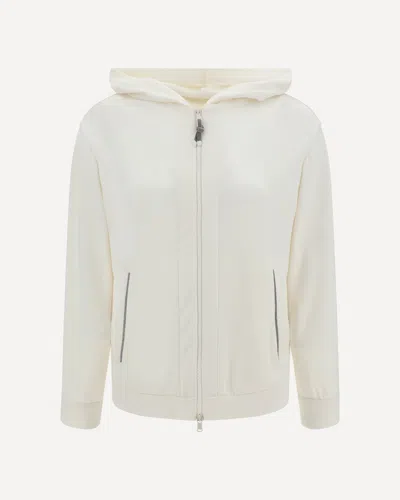 Brunello Cucinelli White Hoodie With Zip Closure