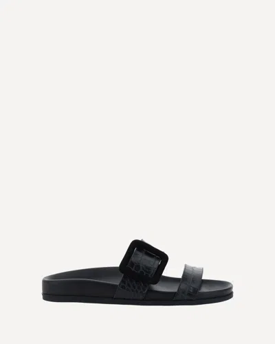 Manolo Blahnik Mayfu Croc-embossed Leather Flat Mules