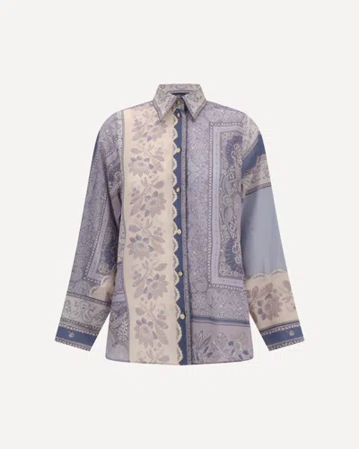 Zimmermann Mixed-print Shirt With Button Front In Blue