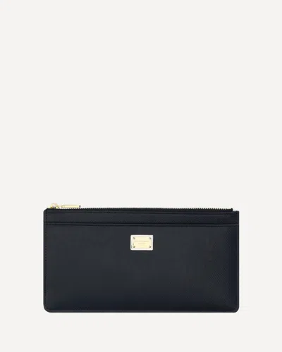 Dolce & Gabbana Dolce&gabbana Black Dauphine Leather Zipped Card Holder