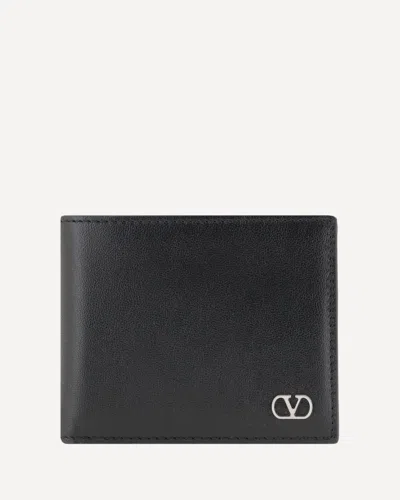 Valentino Garavani Textured Leather Wallet With Subtle Logo Detail In Black