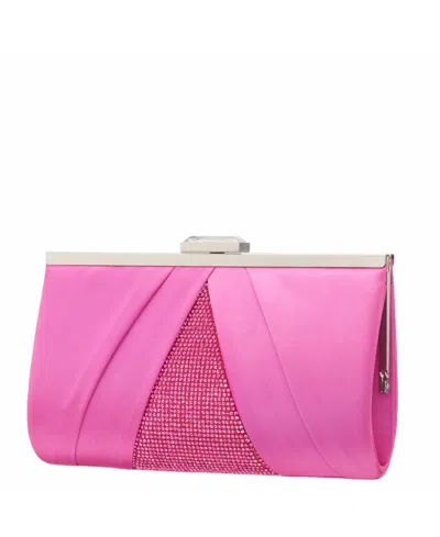 Nina Women's Pleated Stain Crystal Frame Clutch In Pink
