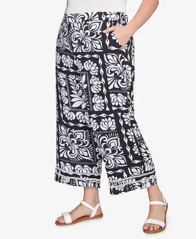 Ruby Rd. Plus Size Lotus Patchwork Crepe Capri Pants In Black