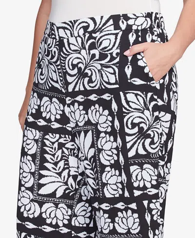 Ruby Rd. Plus Size Lotus Patchwork Crepe Capri Pants In Black