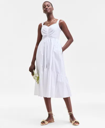 On 34th Women's Cotton Poplin Shirred Midi Dress, Exclusively At Macy's In White