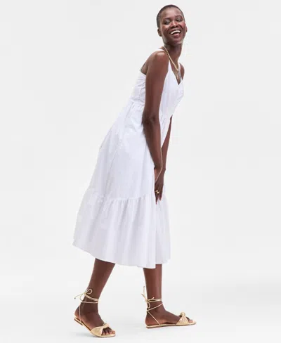On 34th Women's Cotton Poplin Shirred Midi Dress, Exclusively At Macy's In White