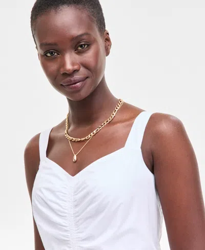 On 34th Women's Cotton Poplin Shirred Midi Dress, Exclusively At Macy's In White