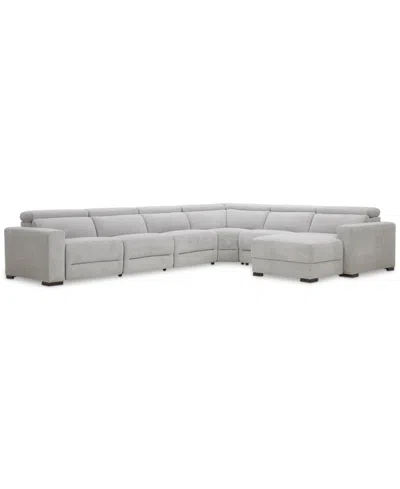 Macy's Nevio 6-pc. Fabric Power Headrest Sectional With 1 Power Motion Chair