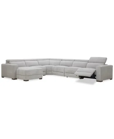 Macy's Nevio 6-pc. Fabric Power Headrest Sectional With 1 Power Motion Chair