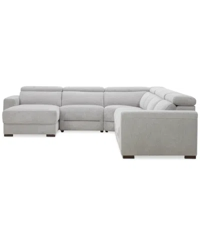 Macy's Nevio 6-pc. Fabric Power Headrest Sectional With 1 Power Motion Chair