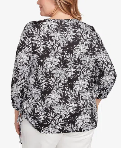 Ruby Rd. Plus Size Monotone Palms Side Tie Top In Black