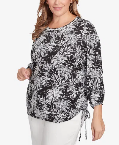 Ruby Rd. Plus Size Monotone Palms Side Tie Top In Black