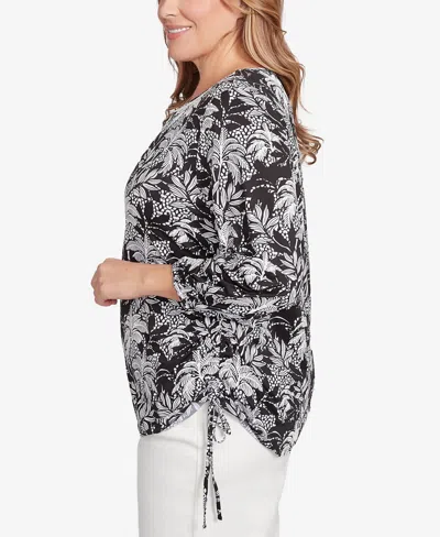 Ruby Rd. Plus Size Monotone Palms Side Tie Top In Black