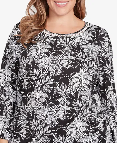Ruby Rd. Plus Size Monotone Palms Side Tie Top In Black