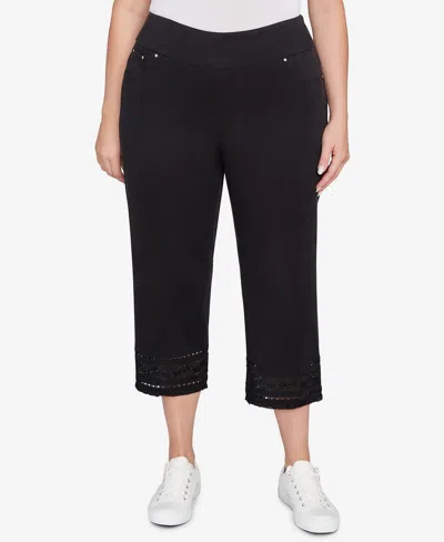 Ruby Rd. Plus Size Lotus Lace Soft Denim Capri Pants In Black
