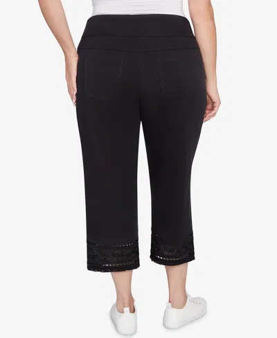 Ruby Rd. Plus Size Lotus Lace Soft Denim Capri Pants In Black