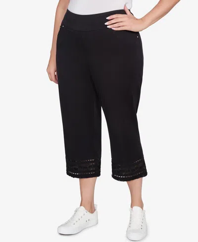 Ruby Rd. Plus Size Lotus Lace Soft Denim Capri Pants In Black